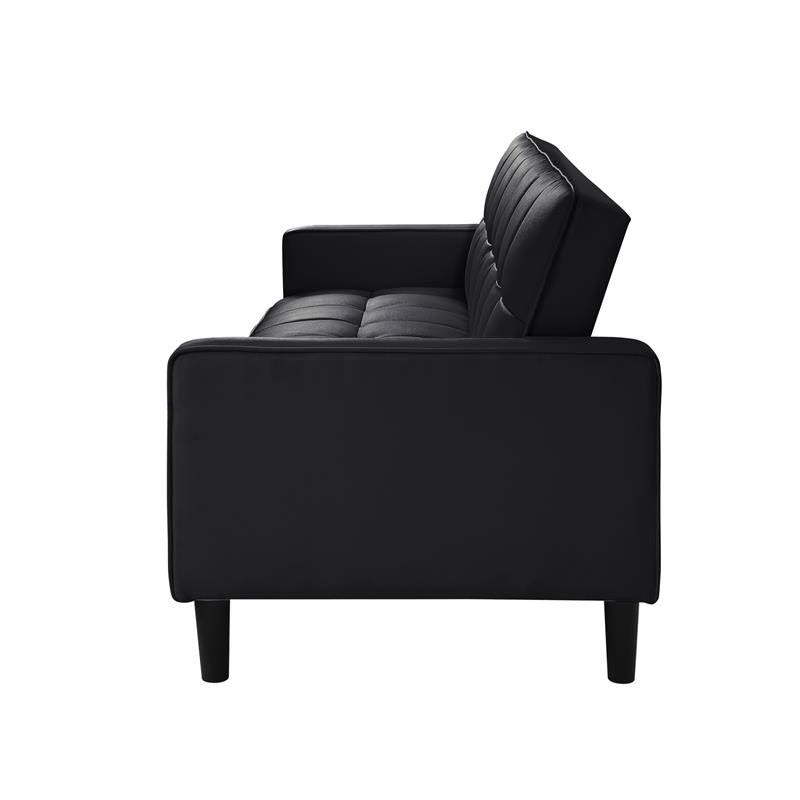 Black Faux Leather Convertible Sleeper Sofa W90129