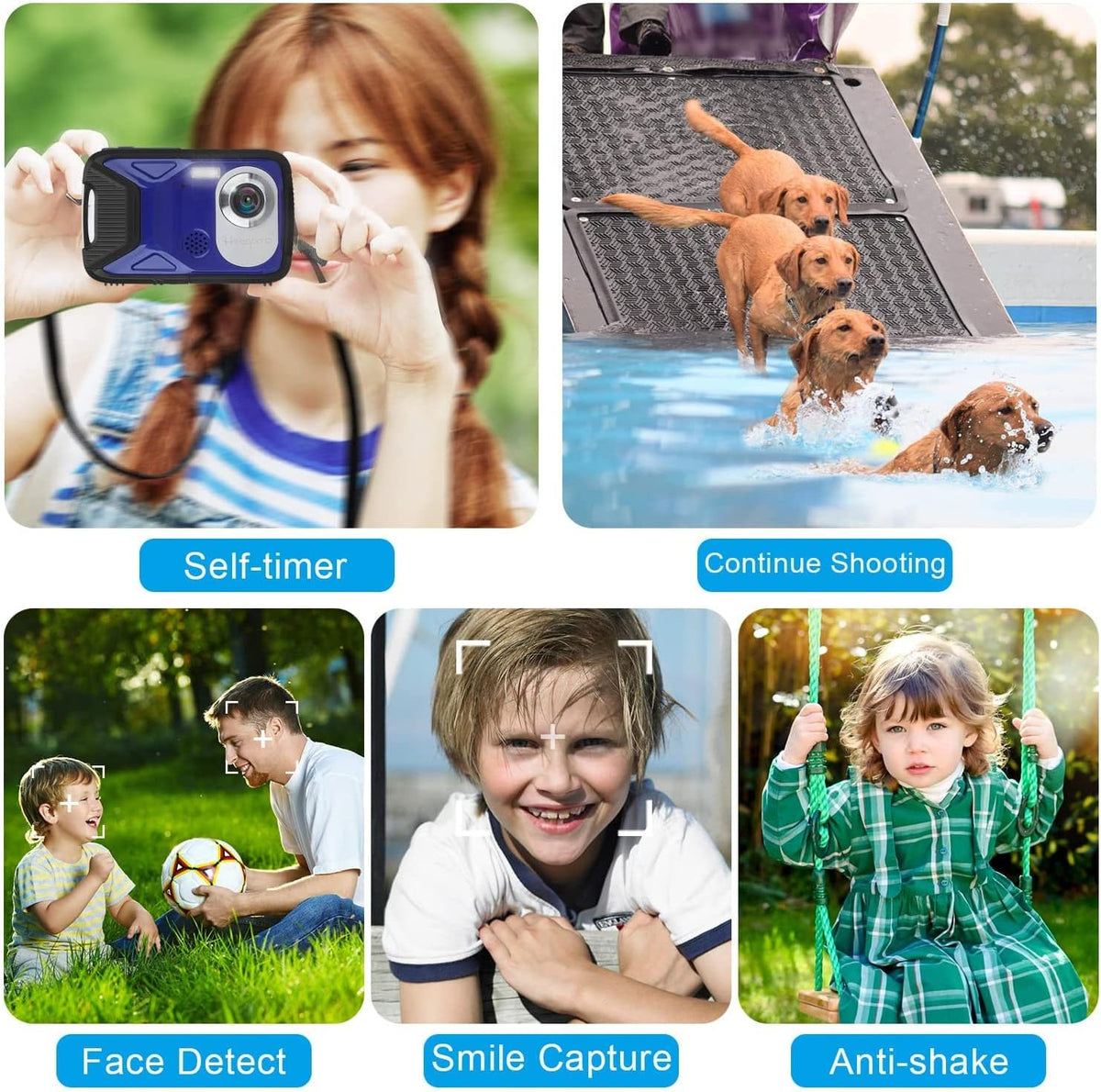 Waterproof Digital Camera 1080P 21MP HD Underwater Kids Camera with 2.8 LCD Screen 8X Digital Zoom Rechargeable Point and Shoot Camera I1962