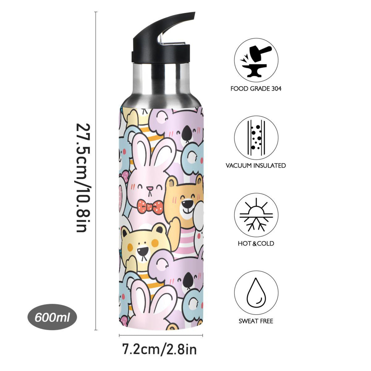 Stainless Steel Insulated Water Bottle with Straw Lid X1905