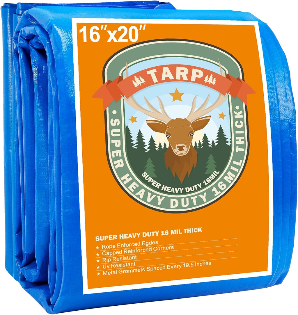 Blue 16x20 Heavy Duty Waterproof Plastic Tarpaulin with Metal Grommets V773172