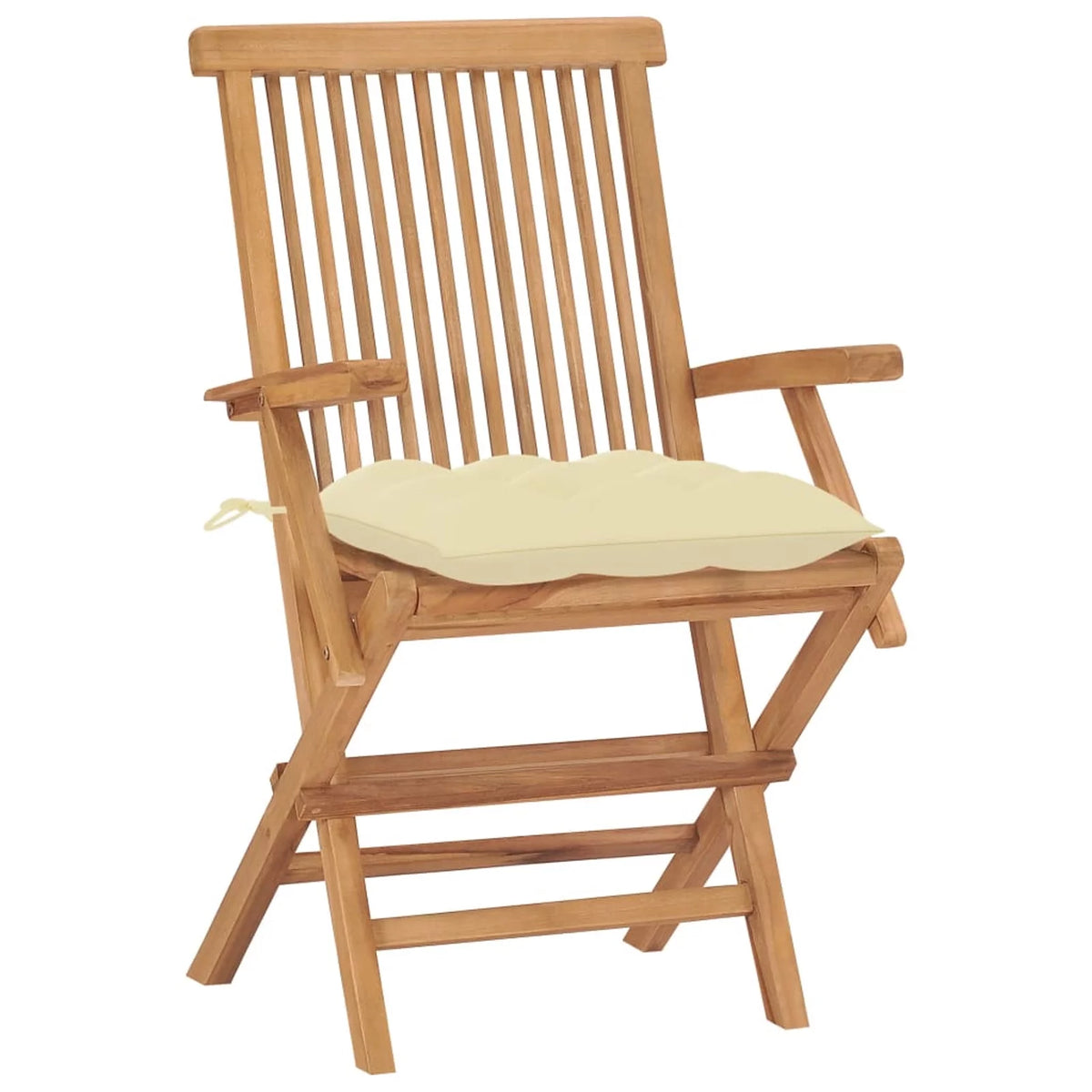 Set of 2 Cream White Cushion Teak Wood Foldable Outdoor Dining Chairs V8715