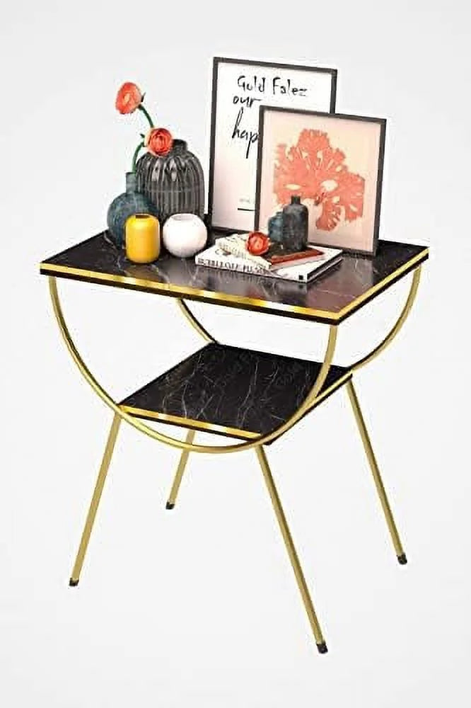 White Marble Nightstand with Gold Metal Legs H97287