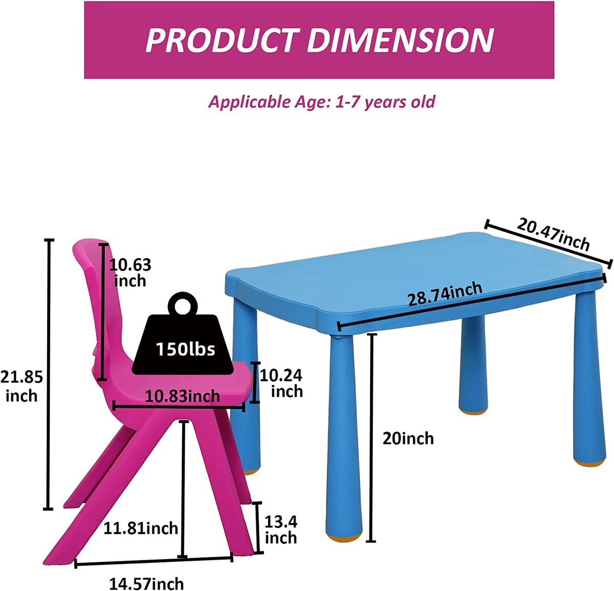 5 Pieces Plastic Toddler Kids Table and Chair Set T825