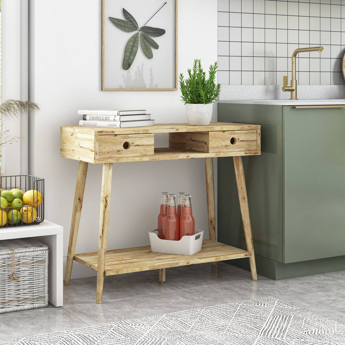 Mid-Century Modern Console Table Natural Finish Y18420