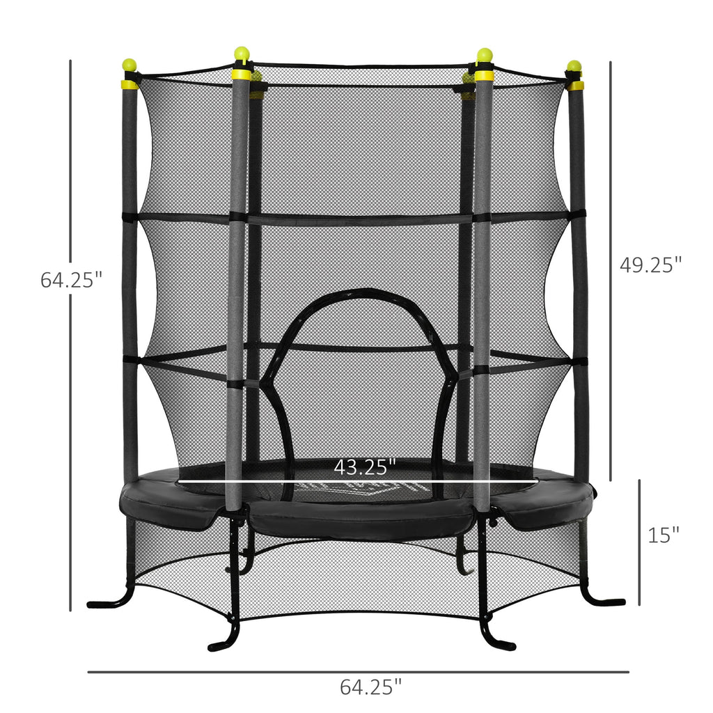 5.3' Kids Trampoline with Safety Enclosure, Black Q580