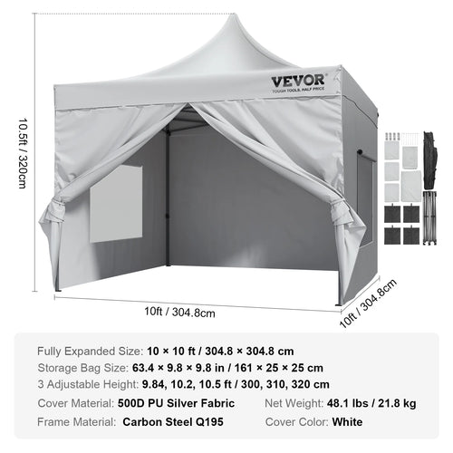10x10 FT Pop up Canopy Tent with Removable Sidewalls X615883