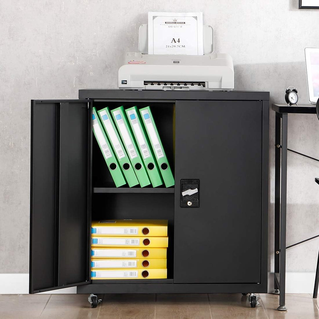 Metal Storage Cabinet with Locking Doors and 1 Adjustable Shelves, Black K95882