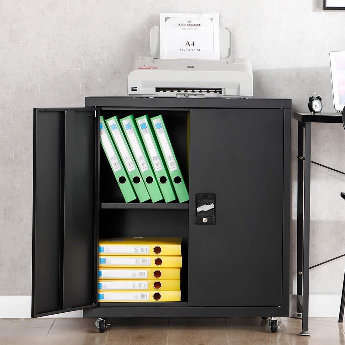 Metal Storage Cabinet with Locking Doors and 1 Adjustable Shelves, Black K95882