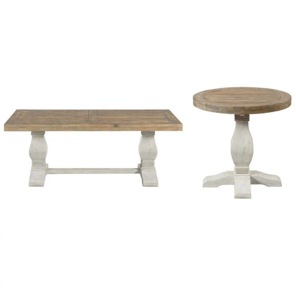 White 2-Piece Solid Wood Coffee Table & End Table Set S900