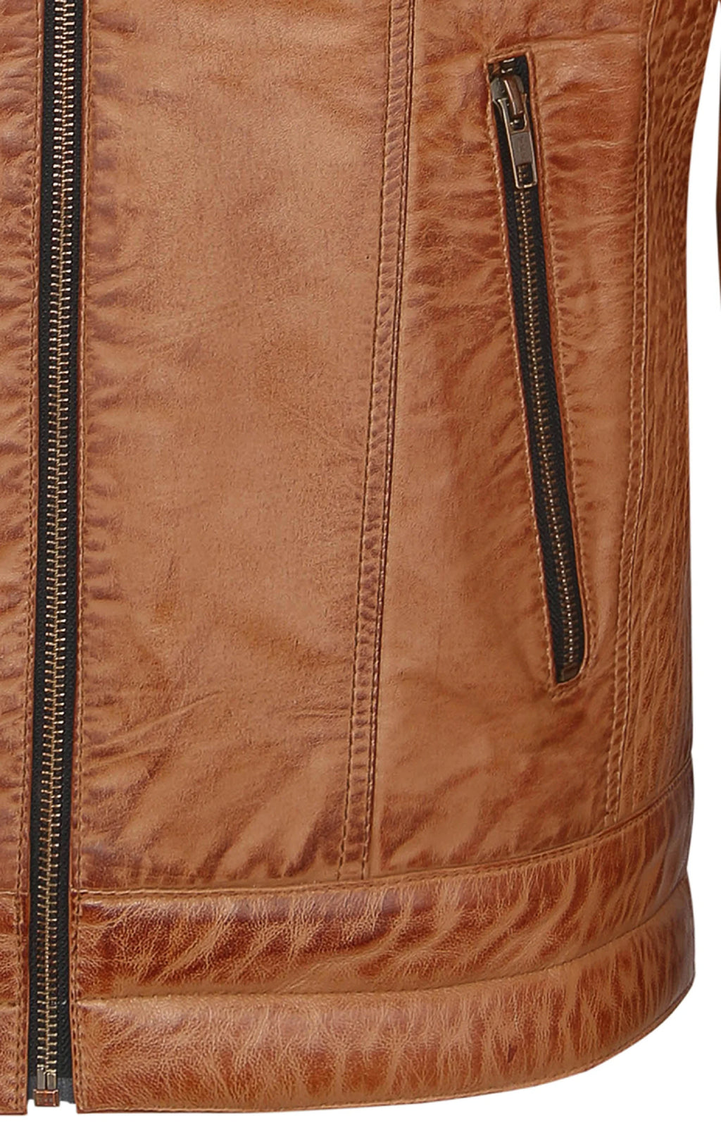 Camel Lambskin Leather Biker Jacket Size L A97877