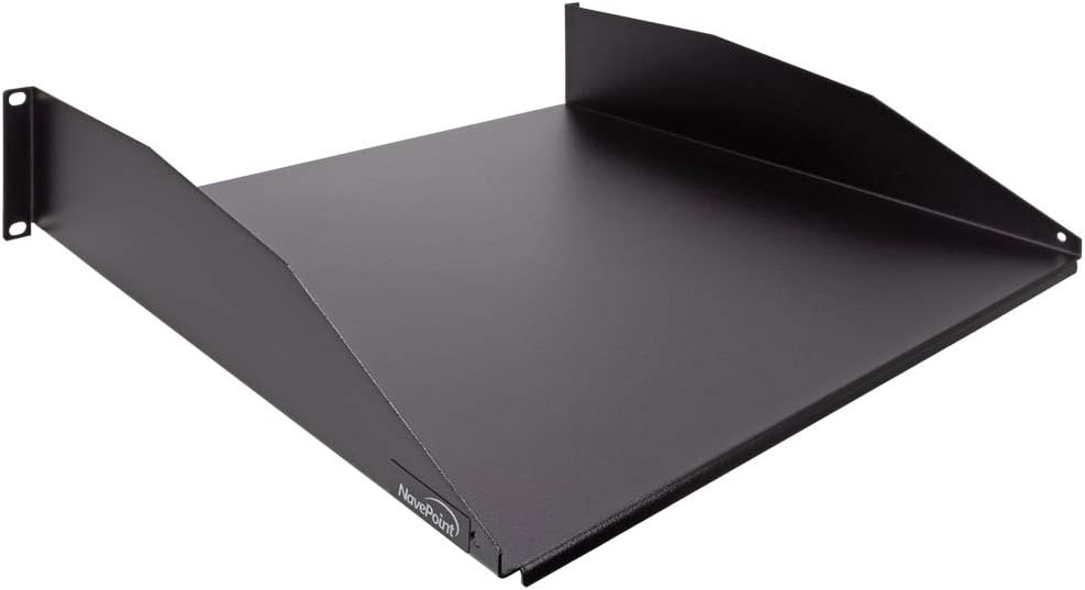 2U 19-Inch Rack Mount Cantilever Server Cabinet Shelf with Lip 16-Inches Deep Black Pack of 2 G97168