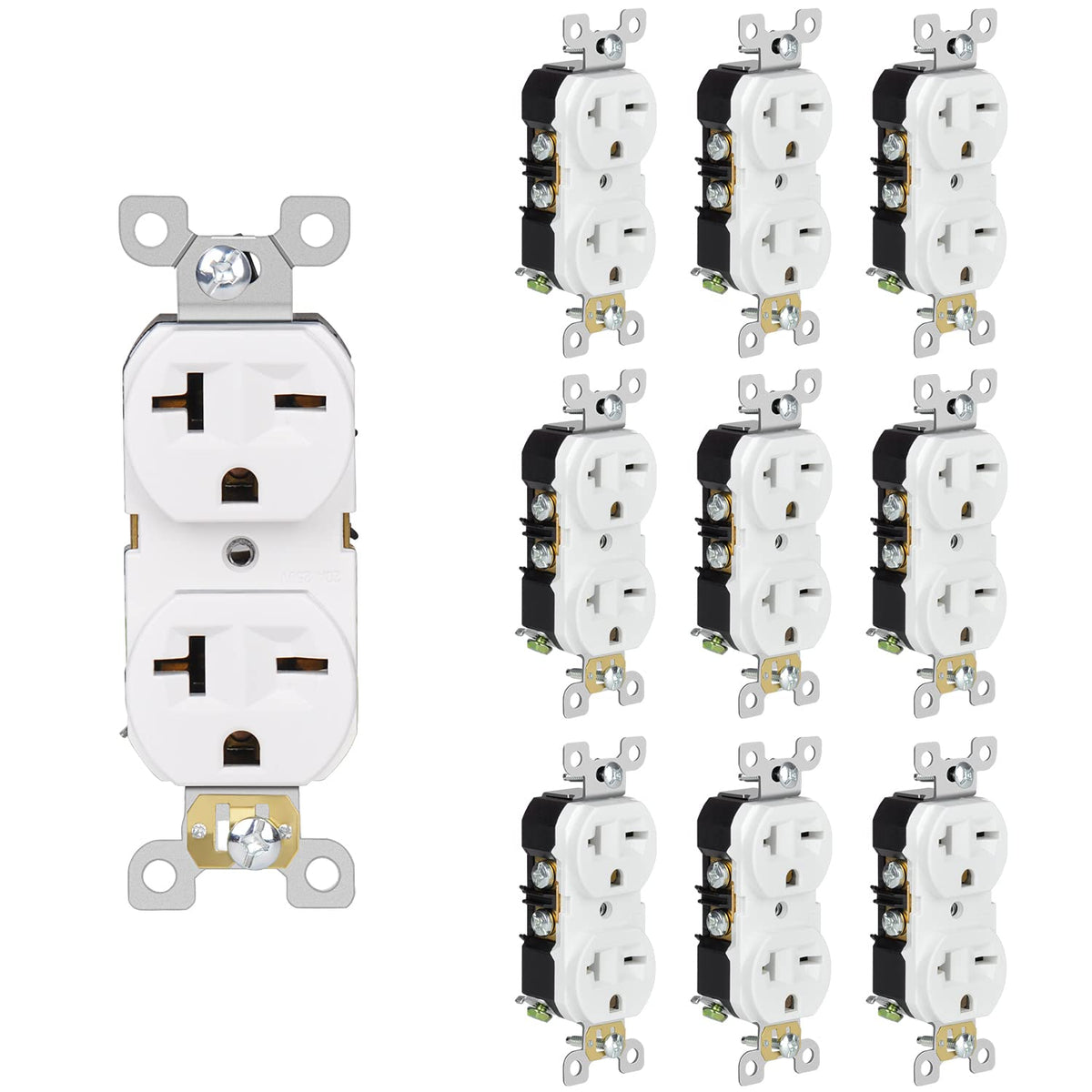 20Amp 250V 2 Pole 3 Wire White 10-Pack Wall Outlet Receptacle W2092