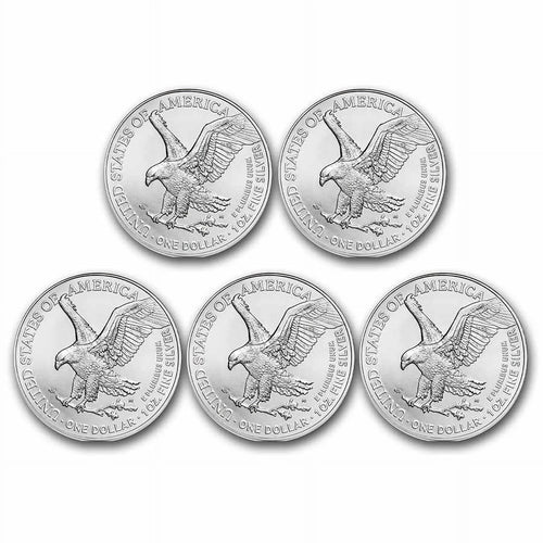 1 oz American Silver Eagle Coin BU Lot of 5 W358132