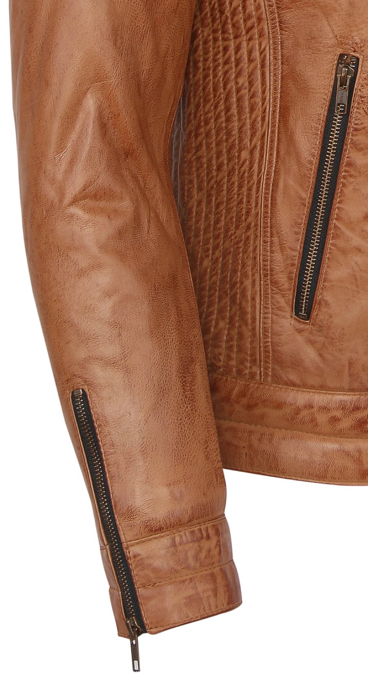 Camel Lambskin Leather Biker Jacket Size L A97877