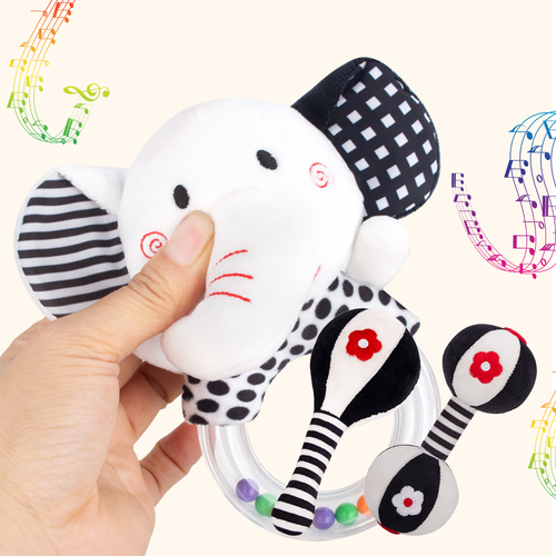 3PCS Soft Plush Baby Rattles High Contrast Black and White Sensory Toy H8497