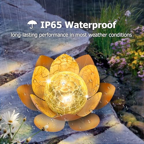 Solar Light Outdoor 2Pack Amber Crackle Glass Metal LED Flower Decoration Q80979