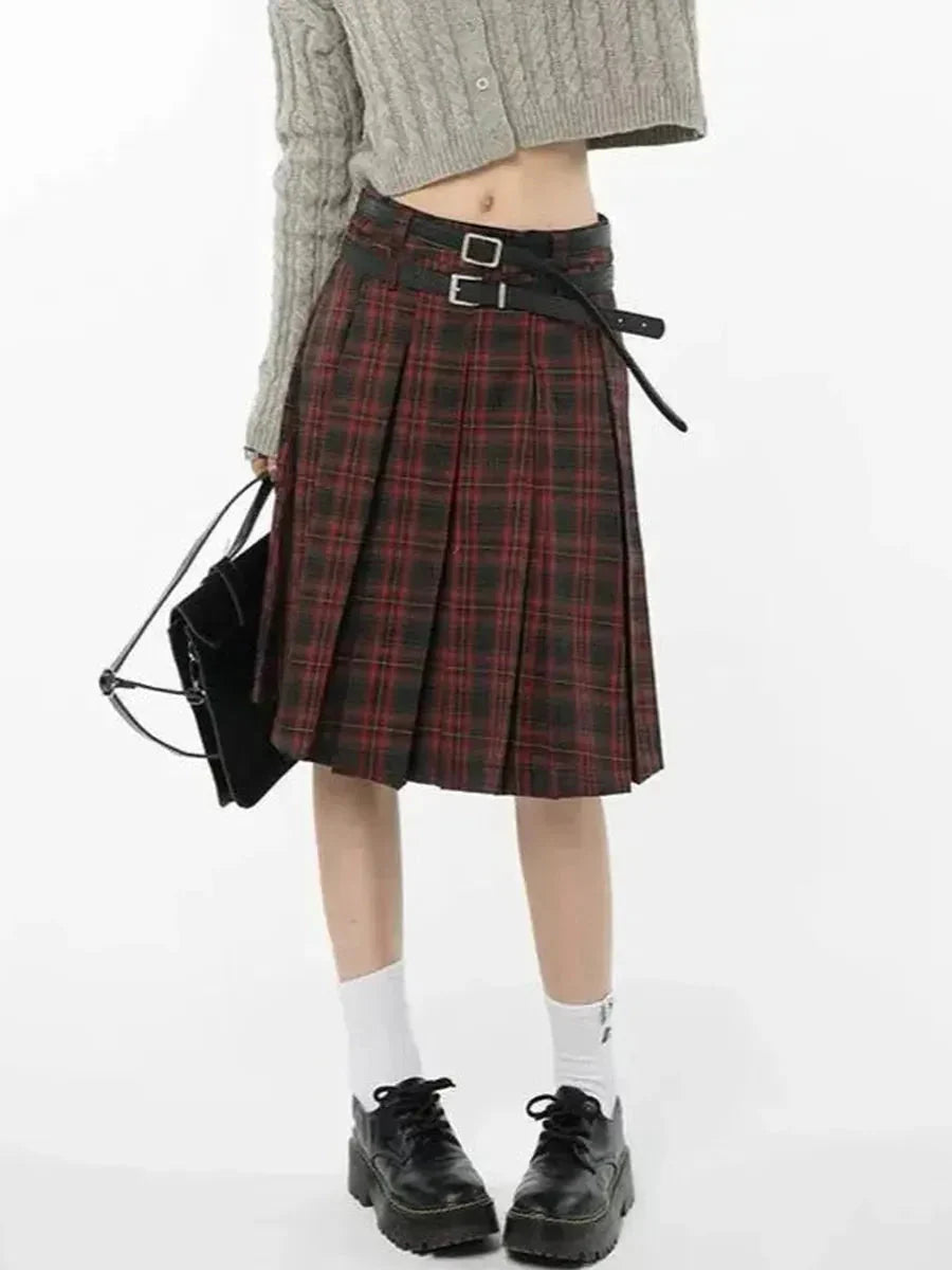 Dark Red Checkerboard Skirt R72085