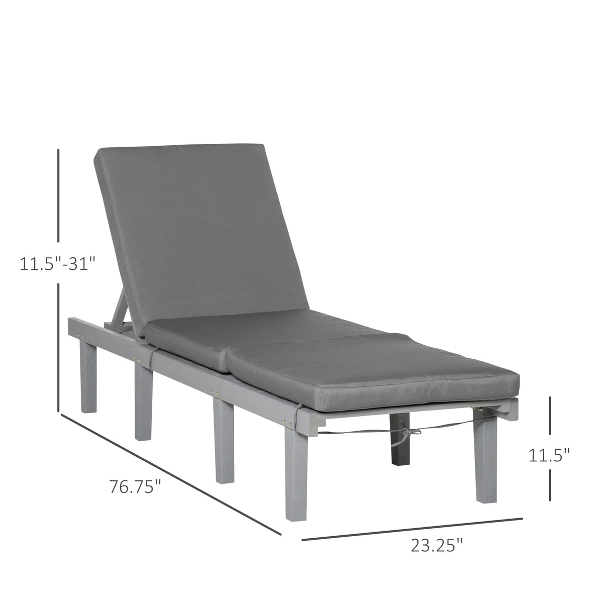 Grey 4-Position Adjustable Chaise Lounge Chair with Cushion P2208