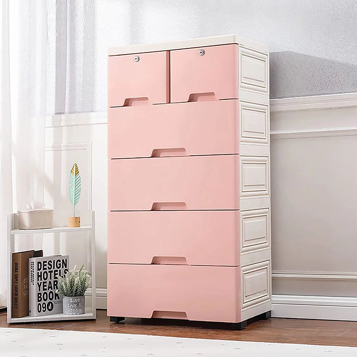 Pink 6 Drawer Plastic Dresser J410