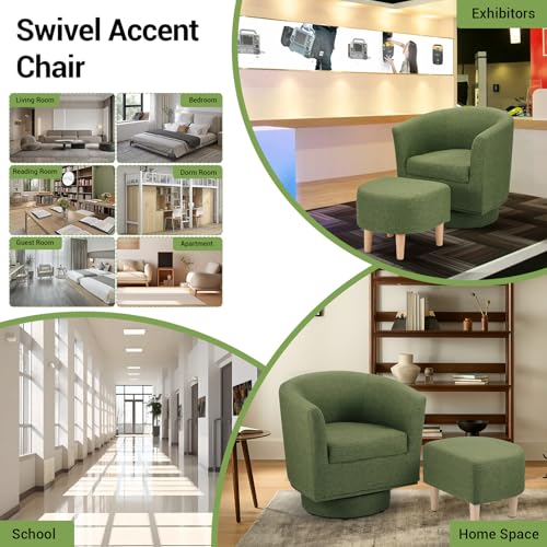 White Sherpa Swivel Accent Chair with Ottoman T57305