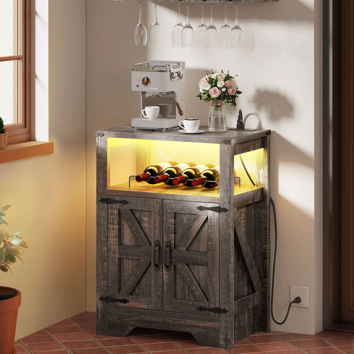 31.5" Farmhouse Bar Table with Led Lights W8146