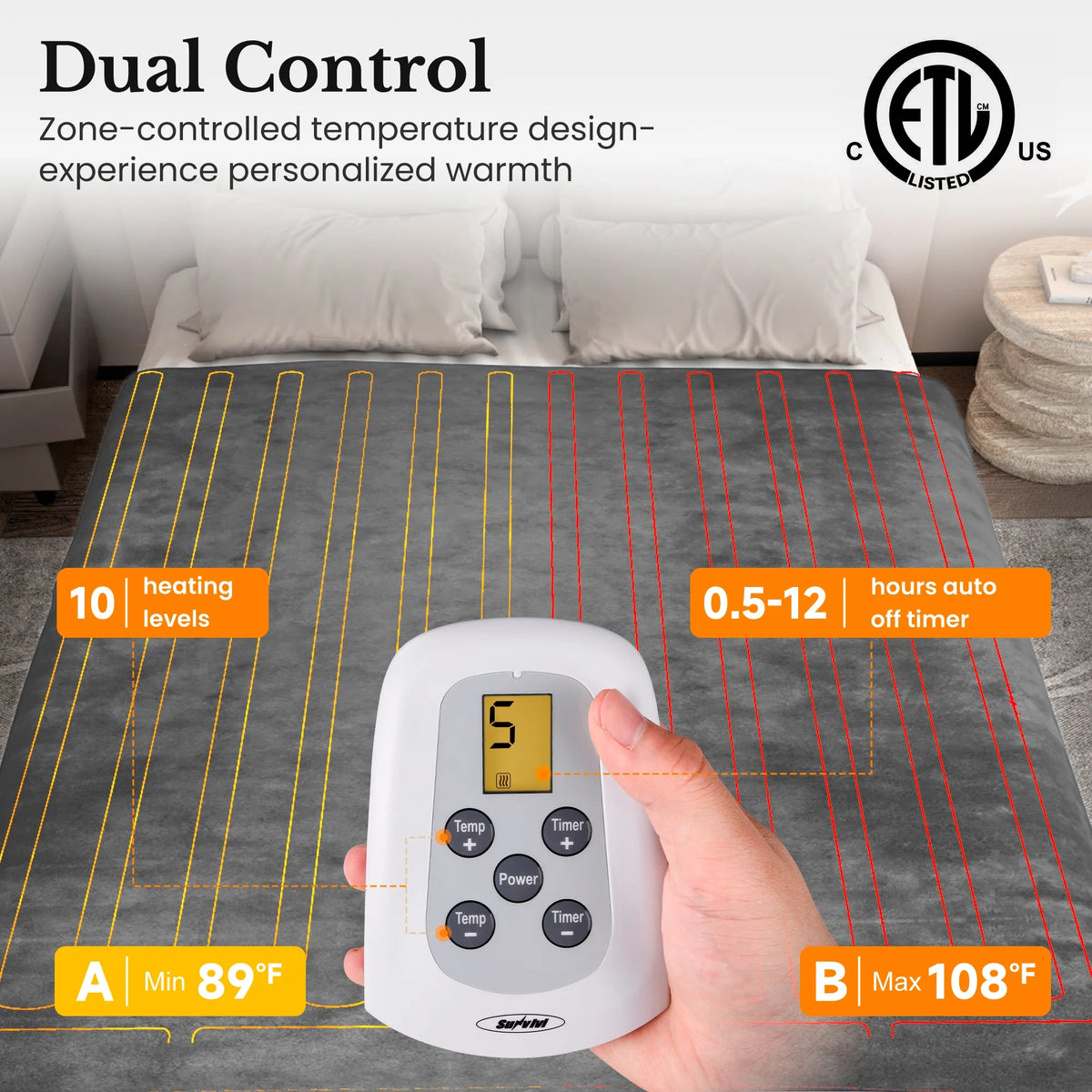 Queen Size Electric Heated Blanket Grey O317