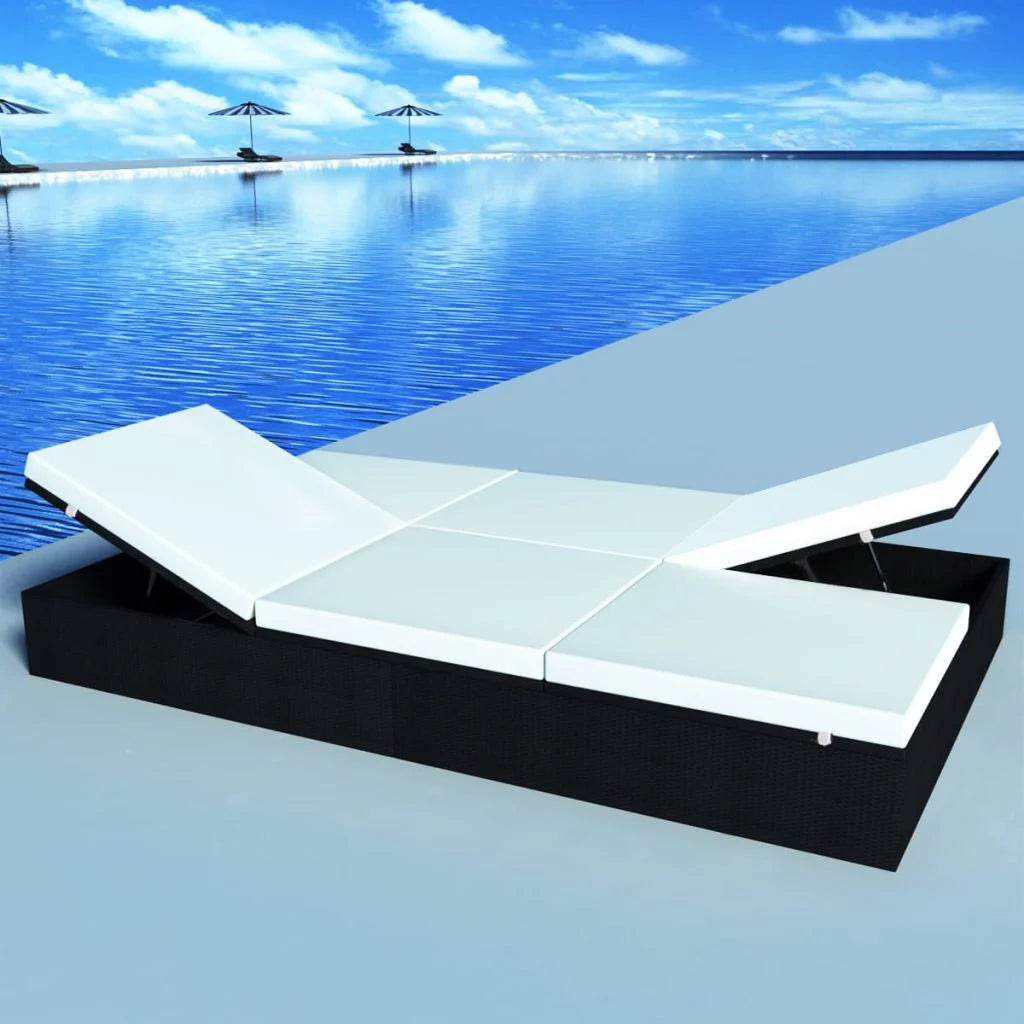 Double Chaise Lounge Chair 2-Person Poly Rattan Sun Lounger with Adjustable Cushion T12621