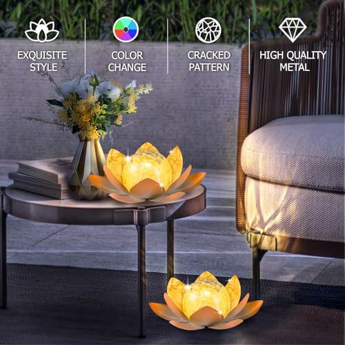 Solar Light Outdoor 2Pack Amber Crackle Glass Metal LED Flower Decoration Q80979