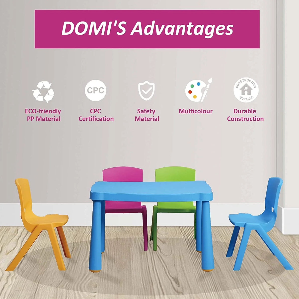 5 Pieces Plastic Toddler Kids Table and Chair Set T825