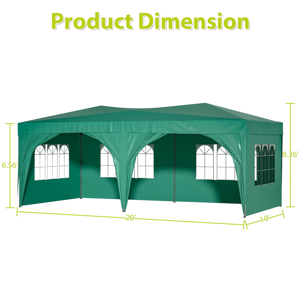 10'x20' Pop up Canopy Tent with 6 Sidewalls, Green T218