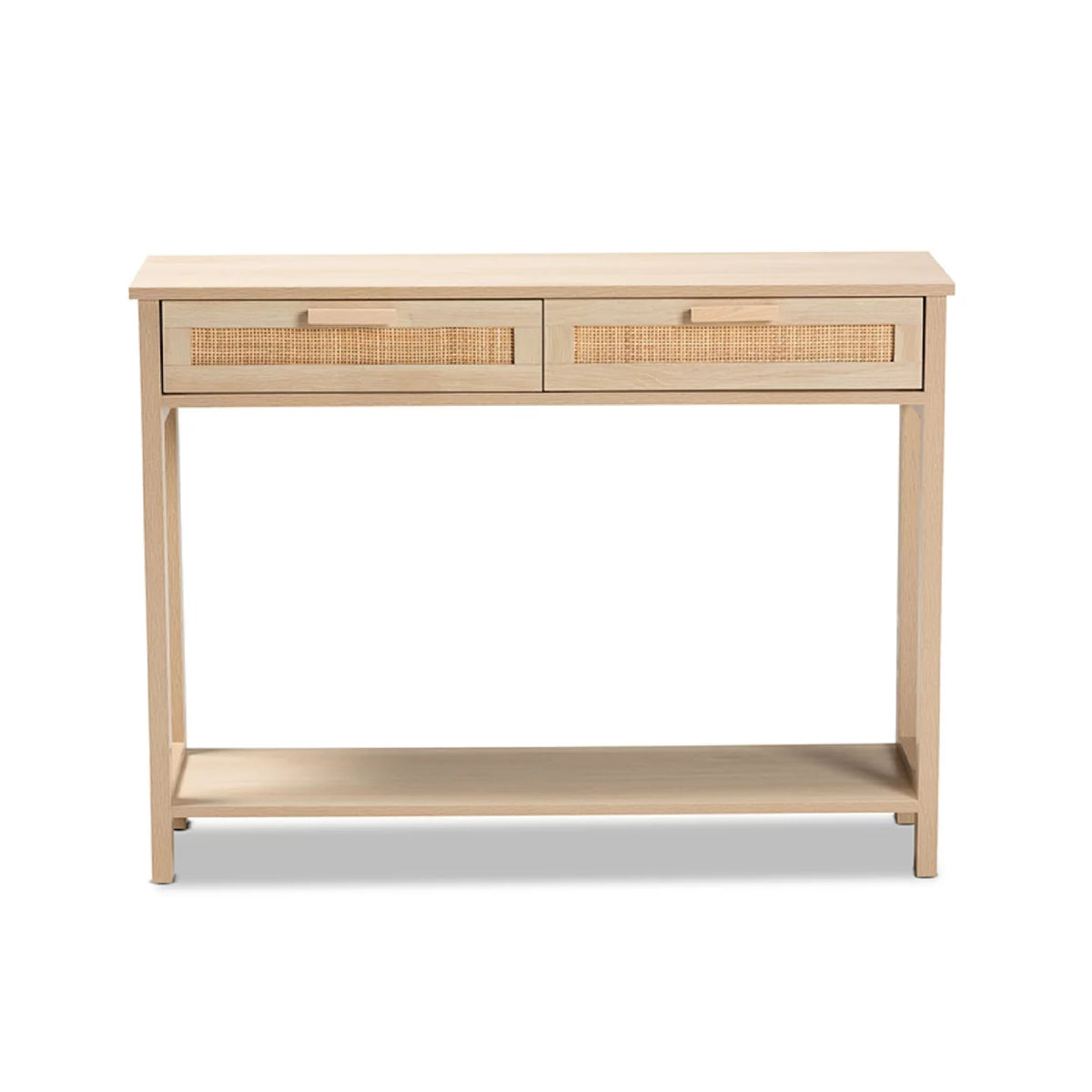 Light Brown Wood 2-Drawer Console Table with Rattan T357