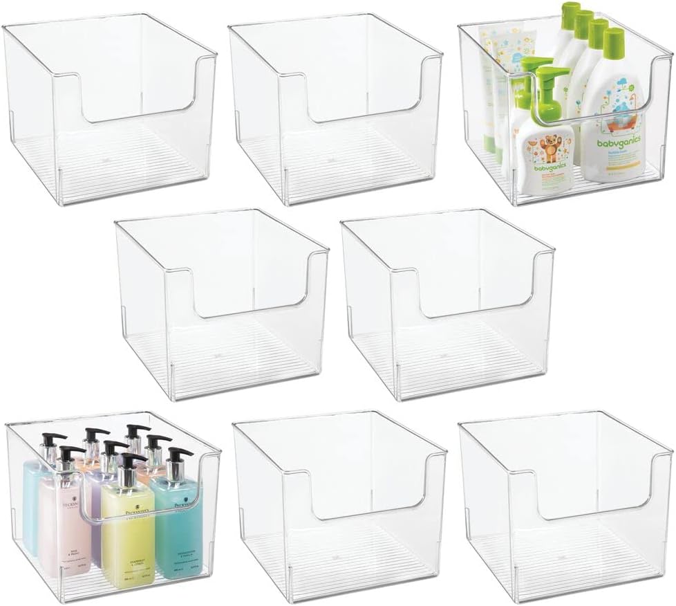 Clear Plastic Open Front Storage Organizer Basket Bin, 8 Pack B25506