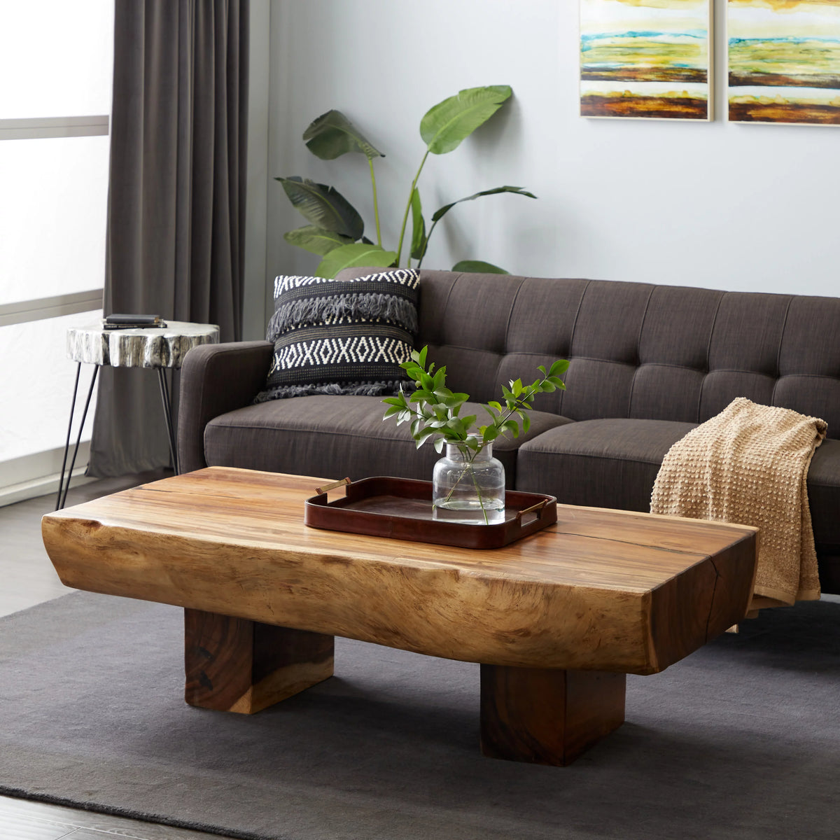 Brown Wood Live Edge Coffee Table Q63030