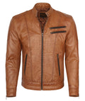 Camel Lambskin Leather Biker Jacket Size L A97877