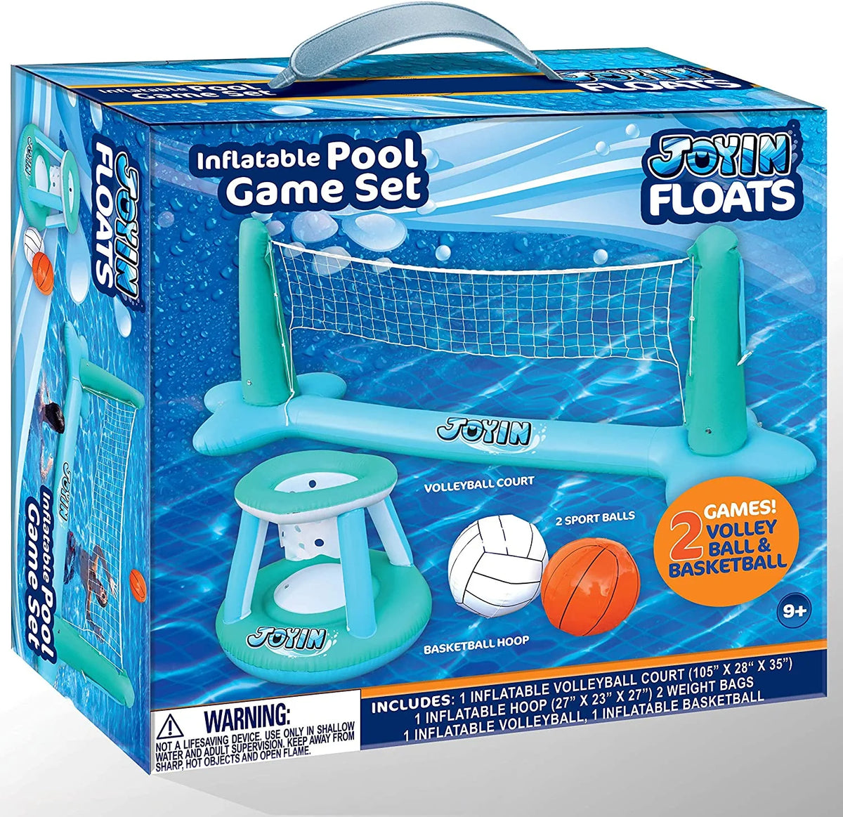Inflatable Pool Float Set with Volleyball Net & Basketball Hoops Balls C7945