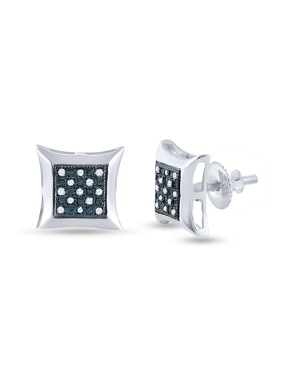 Sterling Silver Blue Enhanced Diamond Kite Earrings 1/12 Cttw O6172