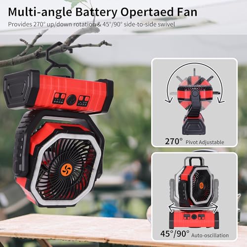 20000mAh Rechargeable Portable Camping Fan with LED Light O9555