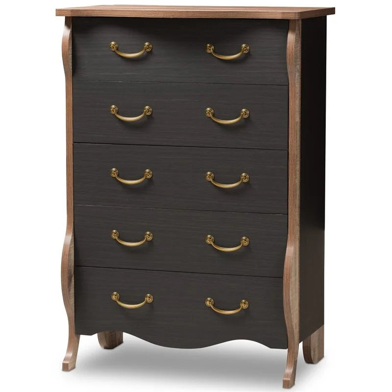 Black and Oak 5 Drawer Chest X58669