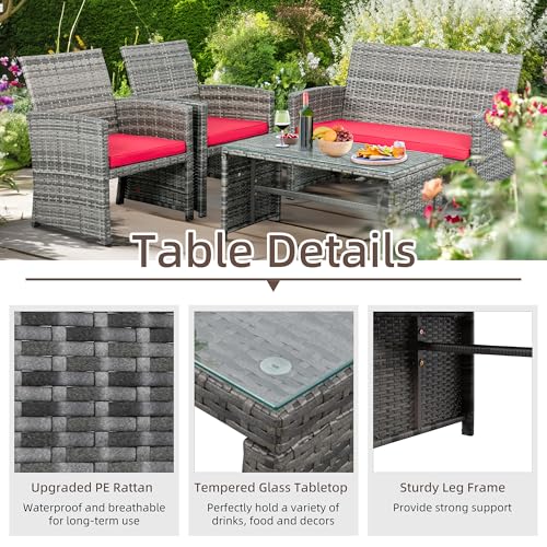 4 Piece Wicker Patio Furniture Set with Cushions W3077