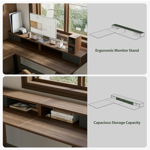 Black L Shaped Electric Standing Desk with 2 Drawers F218657