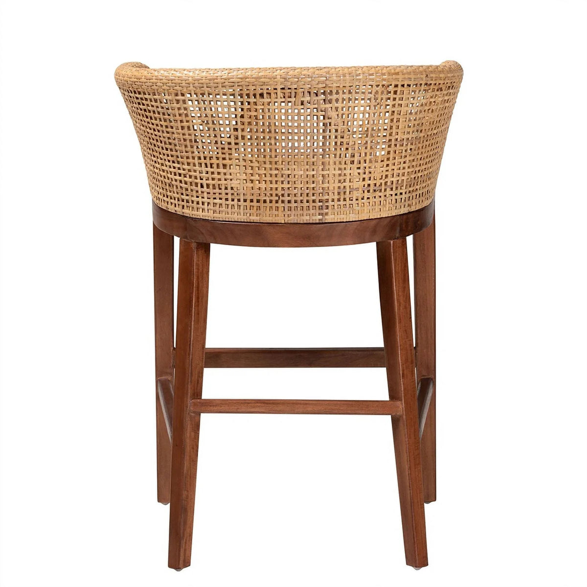 Natural Rattan and Walnut Brown Acacia Wood Counter Stool S49241