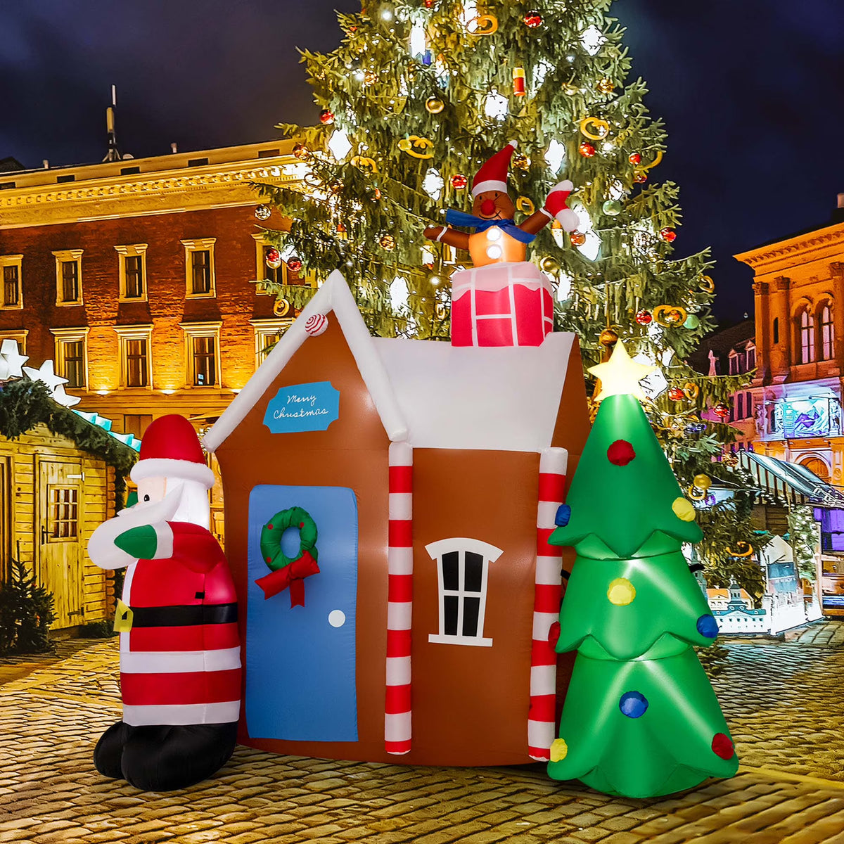 7 FT Inflatable Christmas Ginger House with Santa Claus Christmas Tree LED Lights P7264
