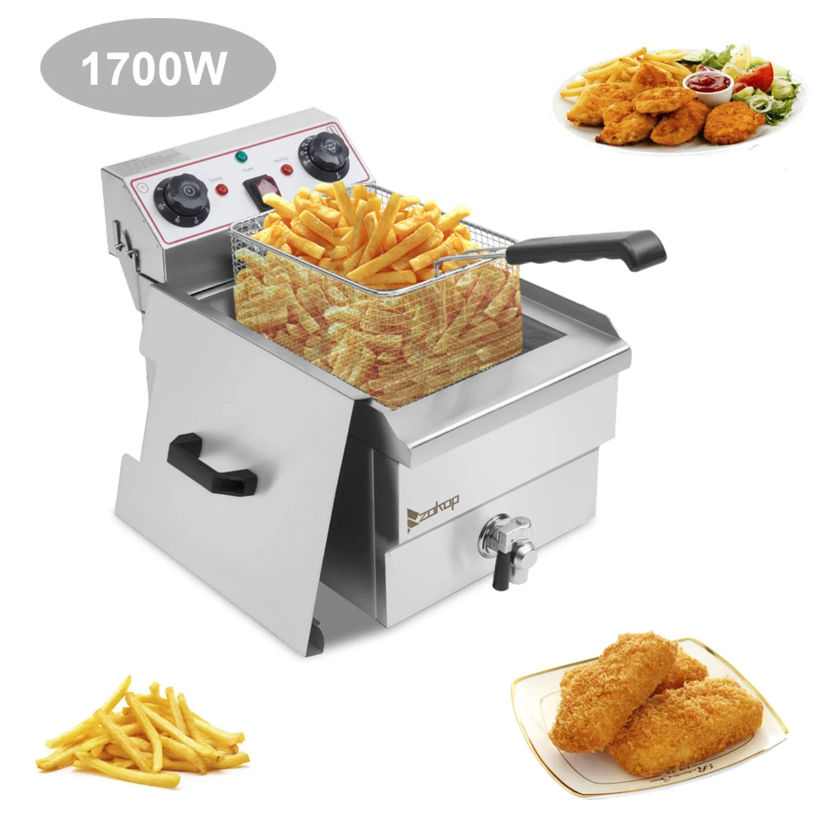 8.5QT/8L Stainless Steel Single Tank Deep Fryer 1700W W5278