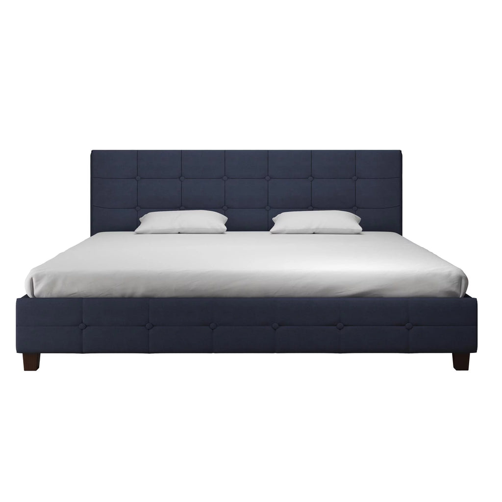 Black Linen King Upholstered Platform Bed Frame Y59466