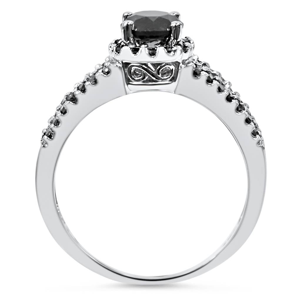 14K White Gold Black Diamond Pave Halo Engagement Ring Z2827