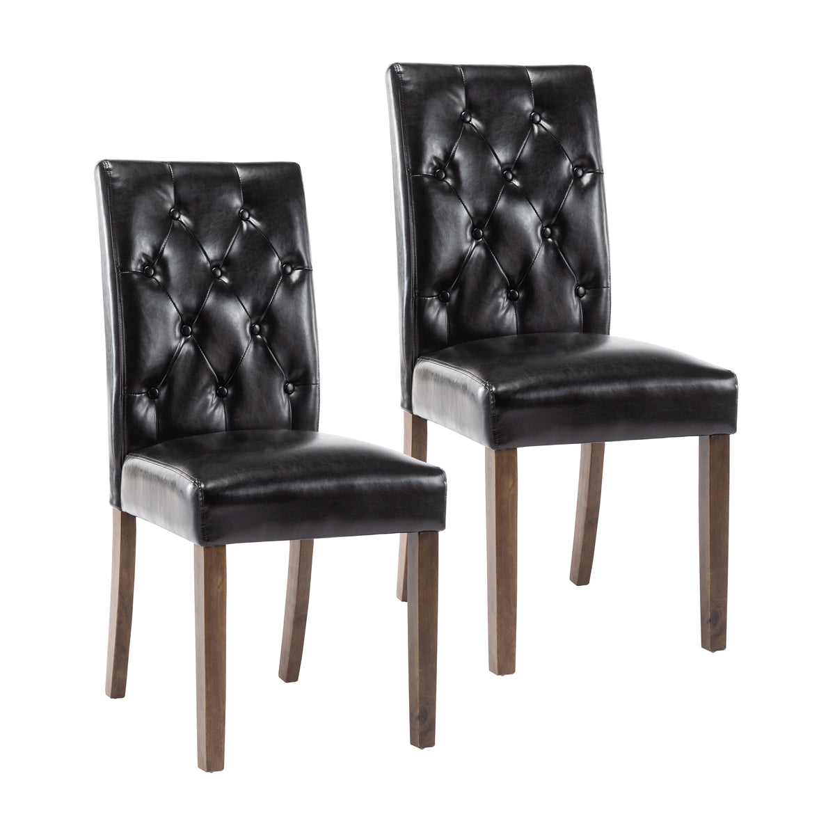 Set Of 2 Dining Chairs With Tall Backs, Button Tufted PU Leather Upholstery And Rubberwood Legs D209