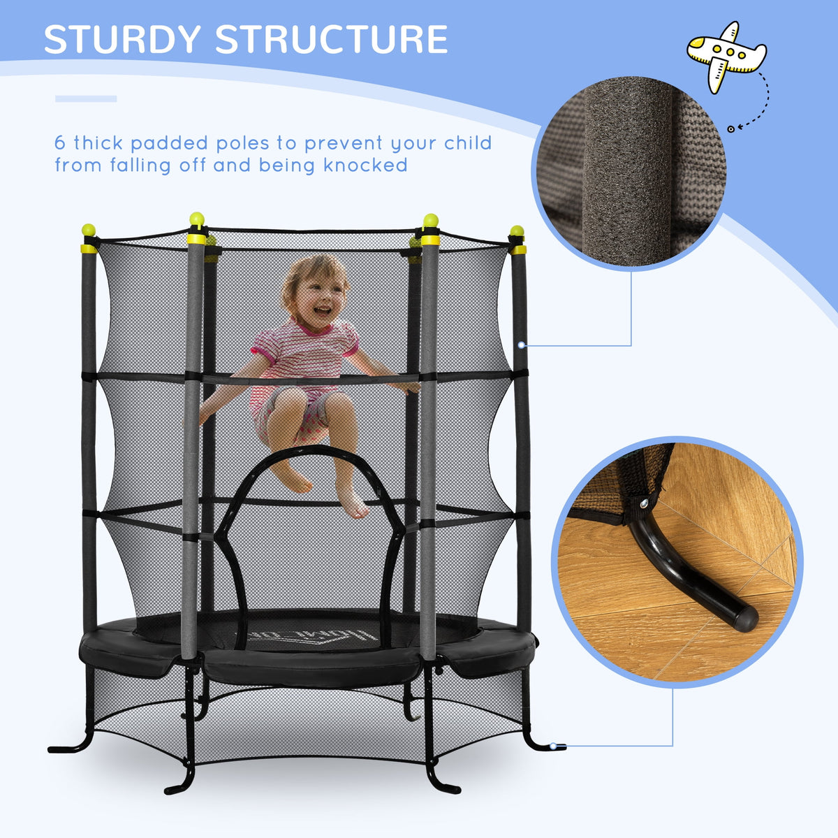 5.3' Kids Trampoline with Safety Enclosure, Black Q580