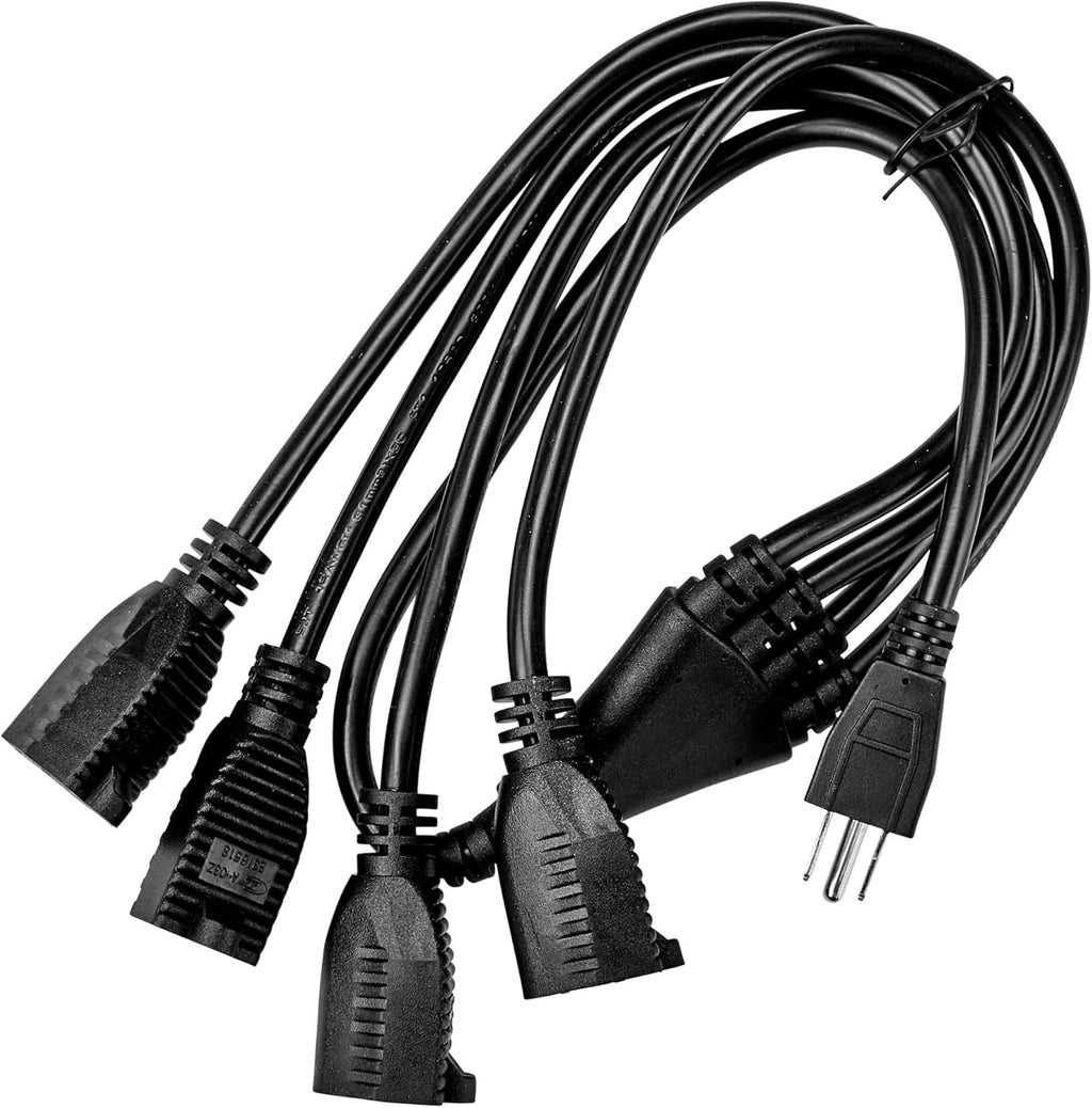 Black 3 Pack 12 ft 4 Way Power Splitter with 3 Pronged Outlet T340