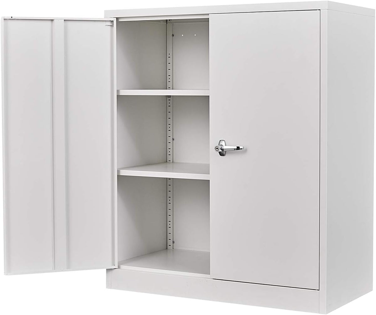 Metal Storage Cabinet with 2 Adjustable Shelves and Lockable Doors Black B673136